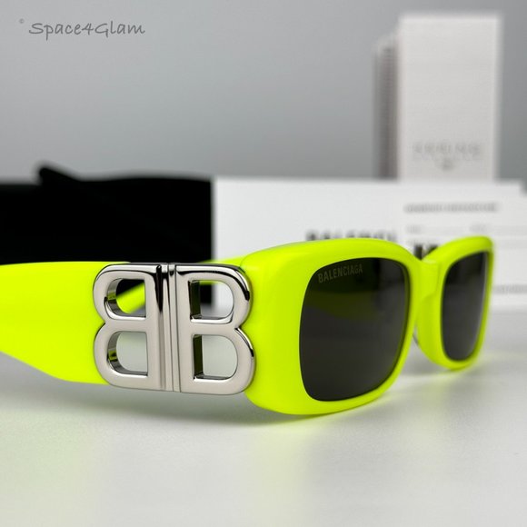 NEW Balenciaga BB0096S 008 Yellow Silver Logo Grey Rectangle Unisex Sunglasses - Picture 5 of 14